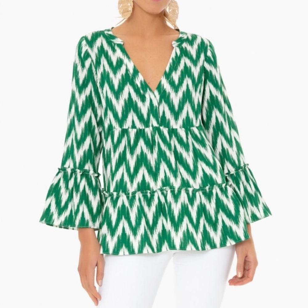 Tuckernuck Pomander Place Ikat Kenzo Top in Green & White Sz XS Sz 0